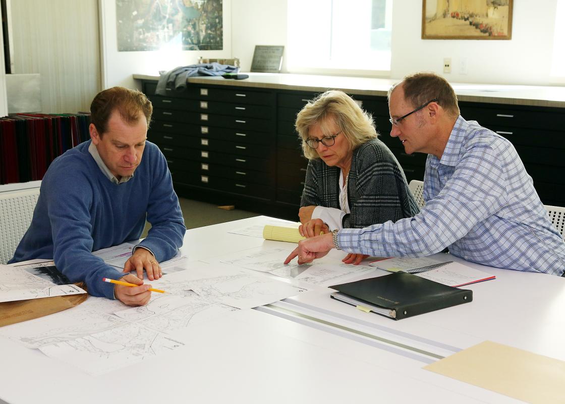 Preservation Landscape Architect Gregory W. De Vries reviewing the Quinn Evans Historic Landscape Study Preservation Landscape Architect Gregory W. De Vries reviewing the Quinn Evans Historic Landscape Study