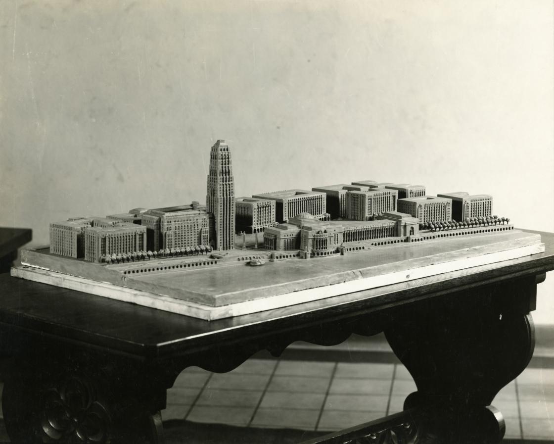 Eliel Saarinen (Architect), Model of Proposed Detroit Riverfront Project, circa 1924. Photographer Unknown; Photograph Collection of Cranbrook Archives. Eliel Saarinen (Architect), Model of Proposed Detroit Riverfront Project, circa 1924. Photographer Unknown; Photograph Collection of Cranbrook Archives.