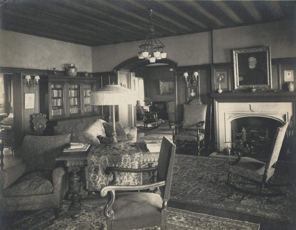 Cranbrook House Reception Hall, circa 1916. Photography Collection of Cranbrook Archives (E452). The portrait of Henry Booth by Robert J. Wickenden is hanging over the fireplace. Cranbrook House Reception Hall, circa 1916. Photography Collection of Cranbrook Archives (E452). The portrait of Henry Booth by Robert J. Wickenden is hanging over the fireplace.